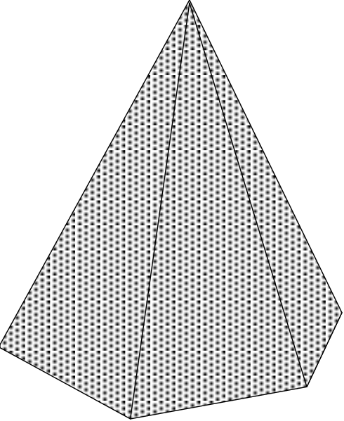 The image shows a black triangle with white dots inside it against a dark background.