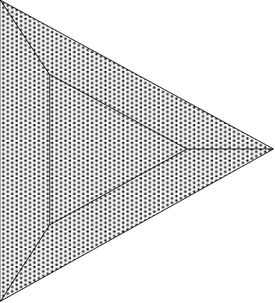 The image shows a black and white pixelated representation of an arrow pointing to its right side with two different shades on each half; it is set against a gray background.
