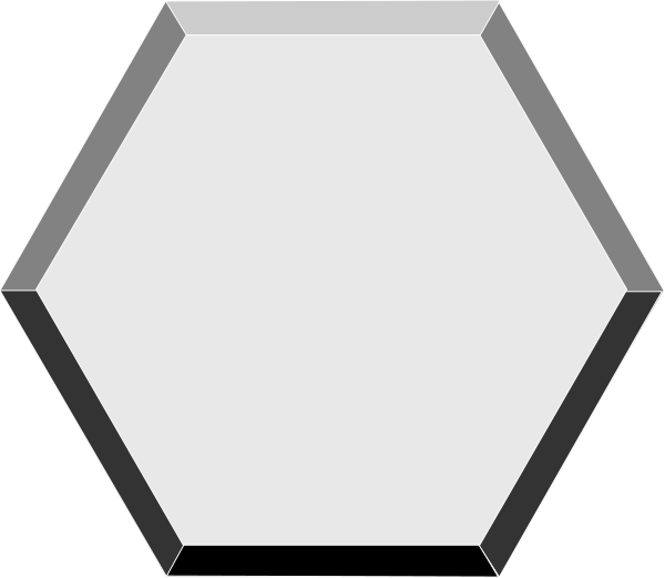 The image shows a simple geometric shape resembling an octagon with rounded corners inside another larger hexagonal outline that is also outlined by two smaller circles on either side of it.