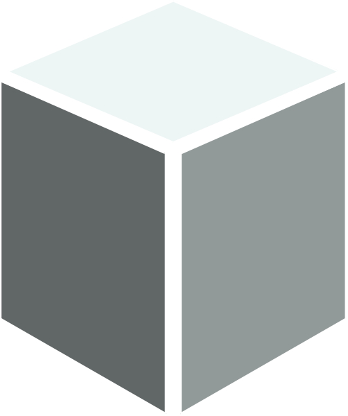 The image shows a simple gray cube with white lines indicating its edges against an untextured background.