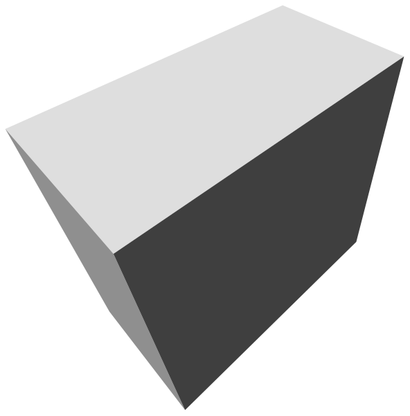 The image shows a simple black and white illustration of two geometric shapes: an irregularly shaped block on top with rounded corners to its left side, which is smaller than another larger rectangular shape below it that has straight edges along all sides except for one curved edge at the bottom right corner.