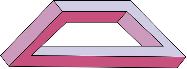 The image shows a pink triangle with an abstract design inside it on top of what appears to be a gray background.