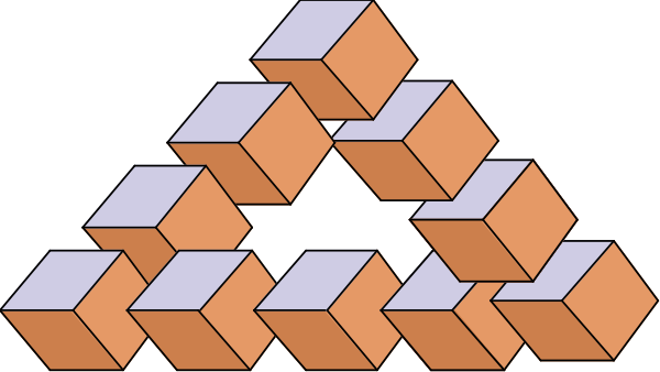 The image shows a three dimensional structure composed of multiple cubes stacked on top of each other to form an abstract shape resembling a pyramid with various levels.