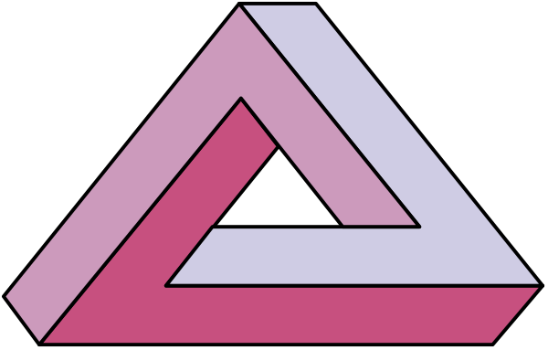 The image shows a pink triangle with an interlocking design inside it on top of what appears to be a gray background.