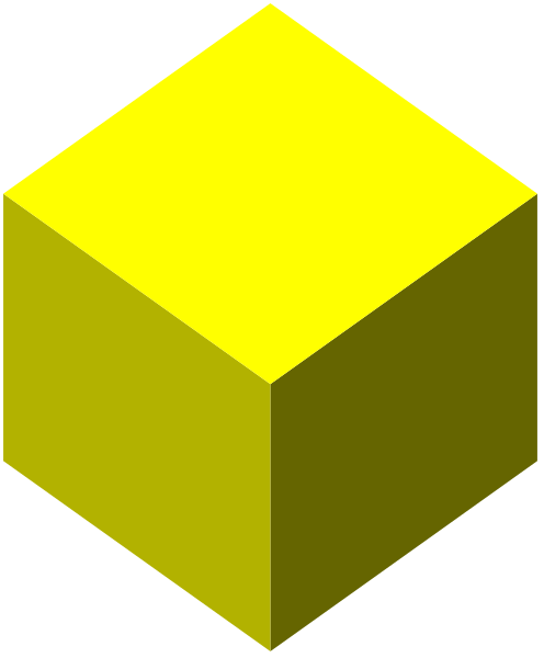 The image shows a simple three-dimensional cube with yellow sides against a gray background.