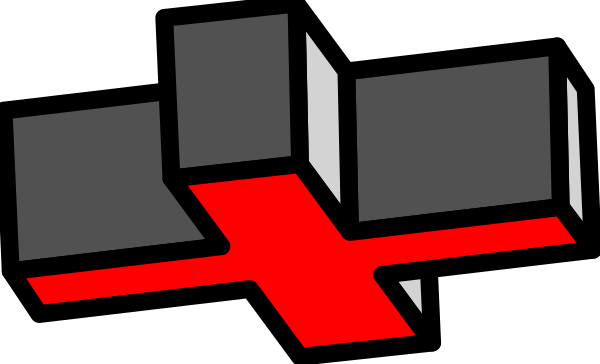 The image shows a pixelated representation of an X on top of two rectangles with lines connecting them to form what appears to be a cross-like shape within another rectangle that has been divided into four sections by diagonal and horizontal lines, creating a grid pattern inside it.