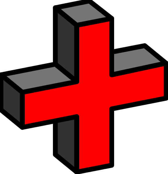 The image shows a red cross on top of an X symbol against a black background to its left side; it is placed next to another similar logo with white coloring instead of red in front of which there's a plus sign, indicating addition between two symbols or concepts represented by these logos.