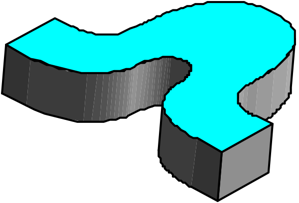 The image shows a stylized graphic of an abstract blue shape resembling water with two black shapes that could be interpreted as land masses on either side, set against a dark background.