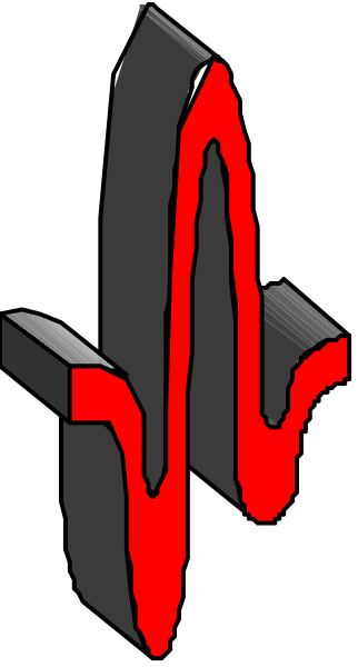 The image shows a black and white graphic of an ECG monitor with red lines indicating heartbeats against a dark background on one side and what appears to be a blurred object resembling a chair leg in front, partially obscuring part of it from view.