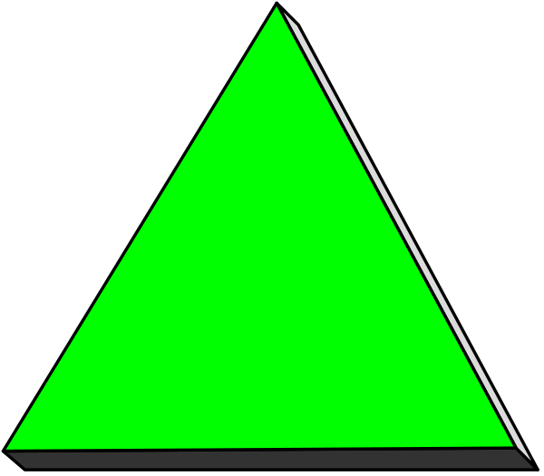 The image shows a simple black and white illustration of three triangles with different shades of green filling them out against a dark background.