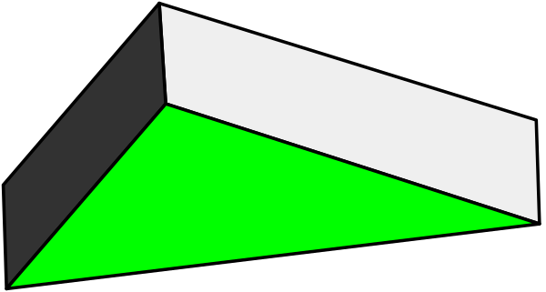 The image shows a simple black and white line drawing of an abstract geometric shape resembling a ramp with two slopes at different angles meeting in the middle against a gray background.