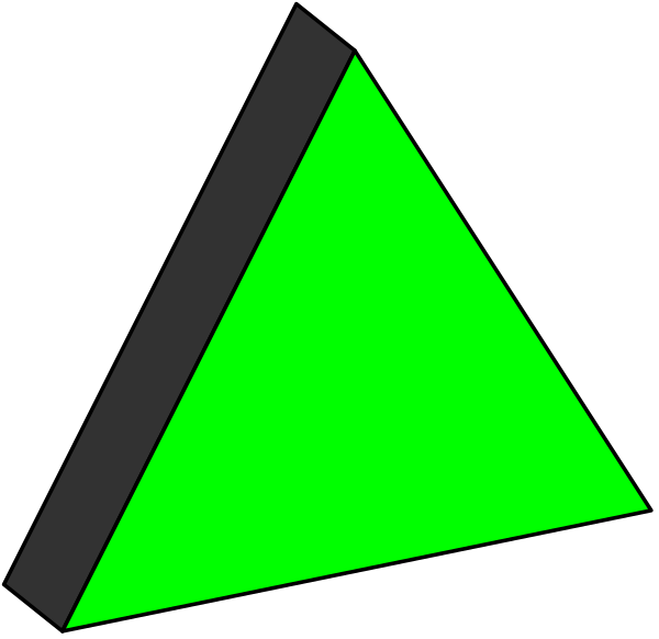 The image shows a simple black triangle with an arrow pointing to it from above on a dark background.