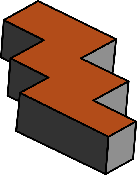 The image shows a three-dimensional block with an orange top on it against a black background.