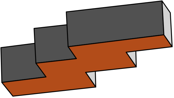 The image shows a simple black and white pixelated representation of an abstract structure with geometric shapes resembling blocks that could be part of a larger design or conceptual model.