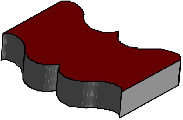 The image shows a red shoe with its sole facing upwards against an abstract black background that resembles a stylized floor plan of a building.