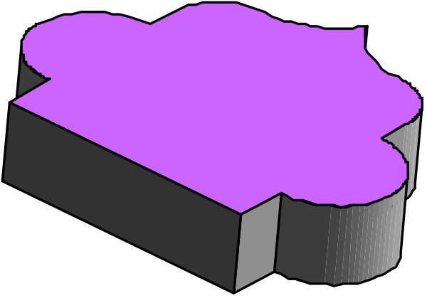 The image shows a purple cloud with two white rectangles on either side of it against a black background.