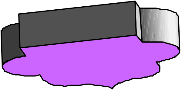The image shows a purple liquid spill on top of an object that appears to be a black box with white text inside it; there is no visible background context provided by this clip-art piece.