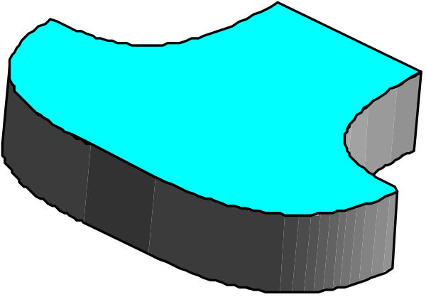 The image shows a blue object with two distinct shapes on it: an irregular shape resembling a shoe sole at its top left corner and another rectangular shape below that appears to be part of a larger structure, possibly mechanical in nature; there is no text or other objects present within the frame.