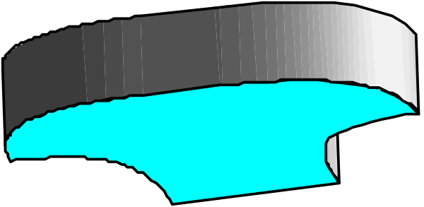The image shows a blue waterfall with white foam at its base flowing over rocks into what appears to be an underground cave-like environment.