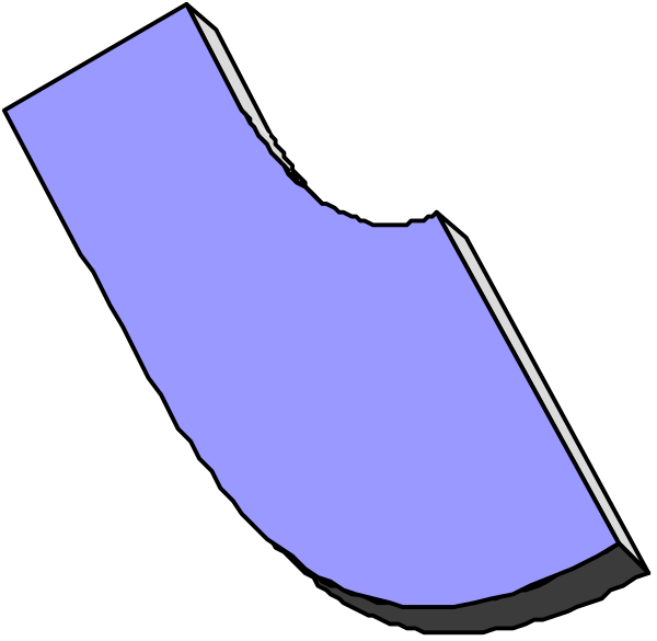 The image shows a blue object with an irregular shape that appears to be made of plastic or metal; it has two distinct sections connected by what seems like a hinge mechanism at one end.