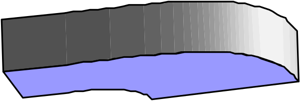 The image shows a blue object with white stripes on it against a gray background.