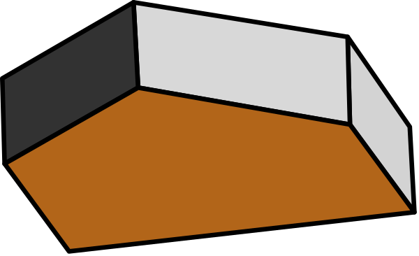 The image shows a black and white line drawing of an indoor scene featuring two rectangular structures with sloped roofs connected by what appears to be a flat surface in between them; there is no text present within this small clip-art image, which focuses on geometric shapes rather than detailed depictions or actions.