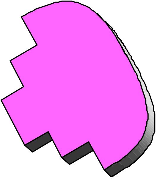 The image shows a pink object with an irregular shape that resembles a piece of paper being torn off from another surface; it is set against a gray background.