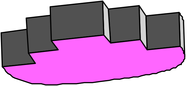 The image shows a purple object with multiple segments that resembles an abstract representation of something long and segmented like a worm or caterpillar on its side against a gray background.
