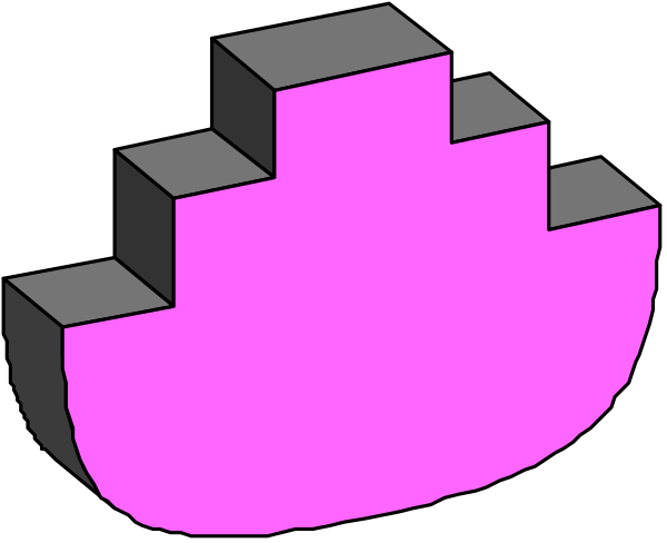 The image shows a simple line drawing of two blocks with different shades: purple on top and pink below them against a black background.