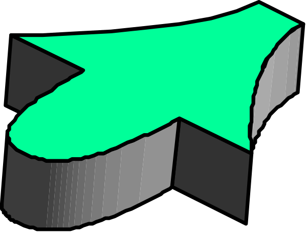The image shows a stylized graphic of an abstract shape with green highlights that resembles a map or puzzle piece design on top of what appears to be black backgrounds in two different styles; one is solid and the other has diagonal lines, suggesting depth or perspective.