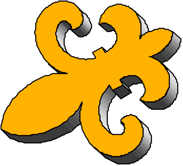 The image shows a stylized orange flower with six petals against a black background.