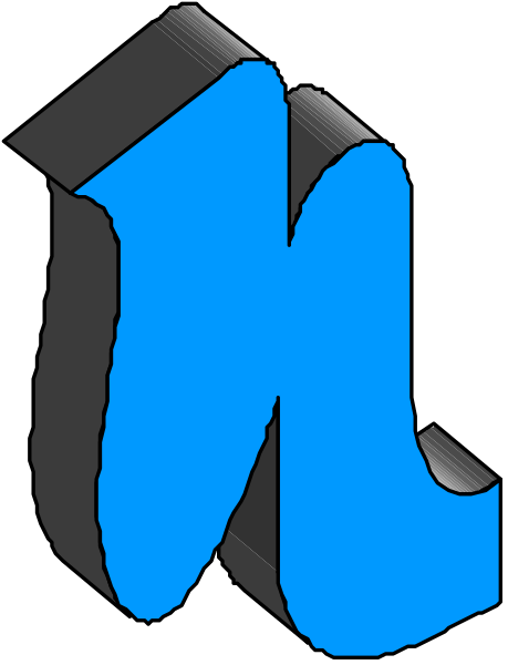 The image shows a stylized letter "N" with blue shading on its right side against a grey background.