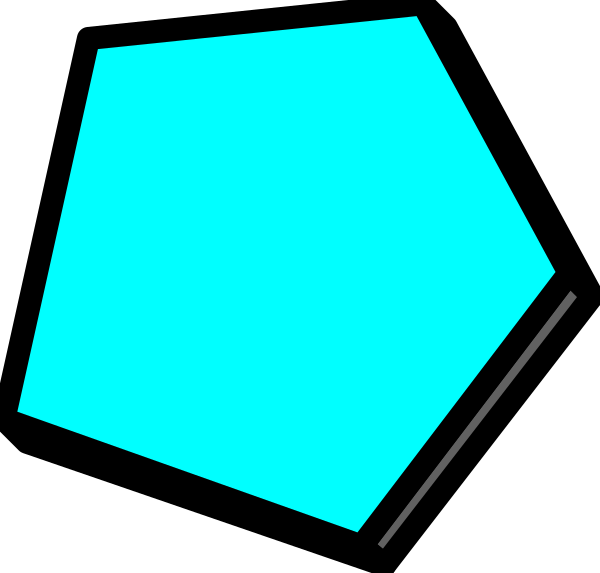 The image shows a blue geometric shape that resembles an abstract representation of a house with two visible windows on its side.