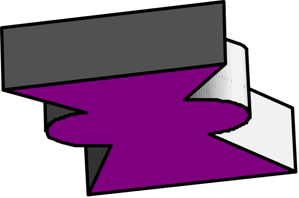 The image shows a purple abstract design with geometric shapes against a dark background.