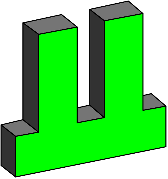 The image shows a simple graphic with two blocks: on top there's an L shape block that is green; below it, to its right side, there's another rectangular block in black coloring.