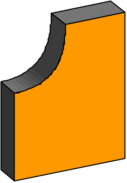 The image shows a three-dimensional rendering of an orange object with rounded corners that resembles a piece of furniture or equipment in front of it; there is no text present on this clipart.