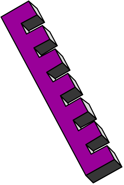 The image shows a purple object with multiple black rectangles on it against a gray background.