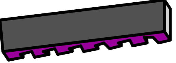 The image shows a pixelated depiction of an object with multiple purple dots on it against a grey background; there is no text present in this small clip-art image.