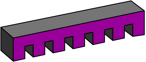 The image shows a purple brick with white mortar on top of it against a gray background.