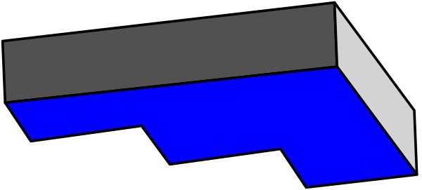 The image shows a pixelated representation of an underwater scene with blue water at the bottom transitioning to black as it goes upwards towards what appears to be land in shades of gray on top.