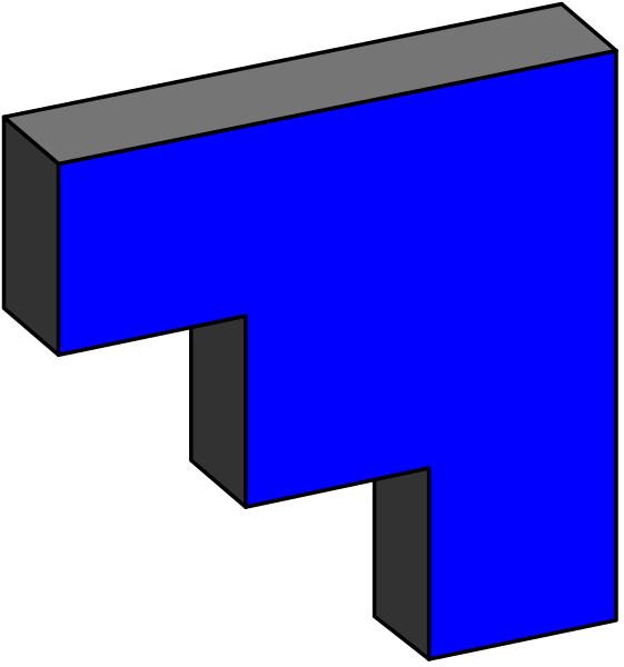 The image shows a stylized representation of an arrow pointing to its left with two different colored sections: blue on top half and gray below it against a black background.