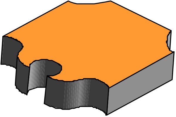 The image shows a black puzzle piece with an orange shape inside it against a dark background.