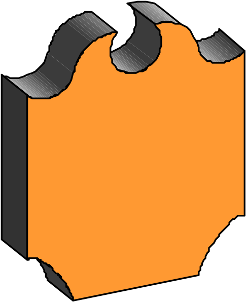 The image shows a stylized orange shield with jagged edges on top of what appears to be an abstract black background.