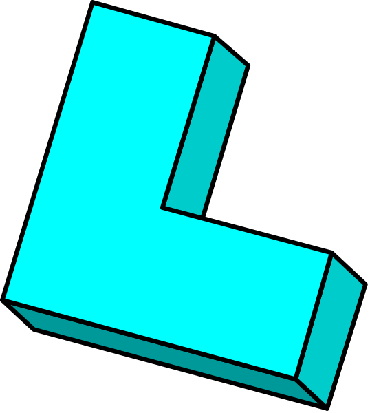 The image shows a blue letter "L" with white outlines against a black background.