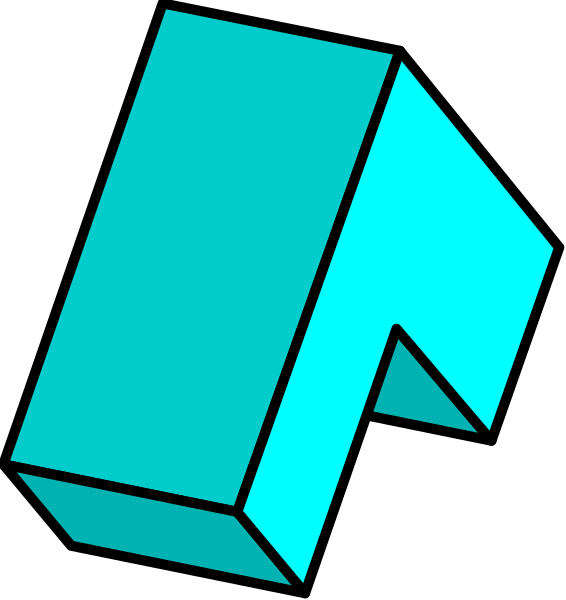 The image shows a blue three-dimensional cube on top of another smaller blue 3D cube with an arrow pointing to it from above left corner against black background. There is also a small white square in bottom right corner, which appears as if cut out or cropped off the main scene. No other objects are present and no actions can be discerned due to static nature of image.