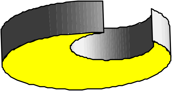 The image shows a black and white logo with an abstract design that includes two curved lines forming what appears to be a stylized letter 'S' in yellow coloring inside of it.