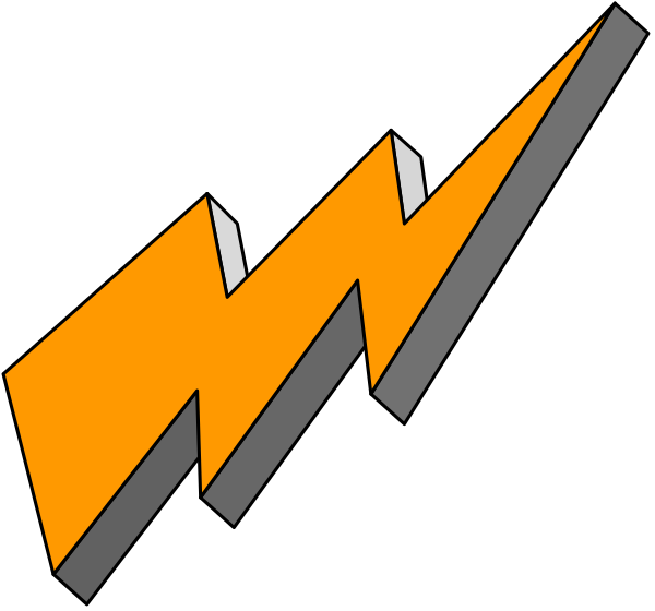 The image shows a black background with two orange lightning bolts on either side of an arrow pointing upwards to form a stylized letter 'W'.
