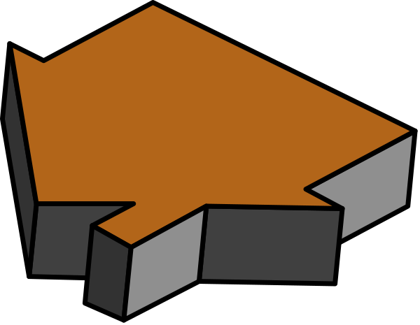 The image shows a stylized graphic of an orange house with black outlines set against a dark background.