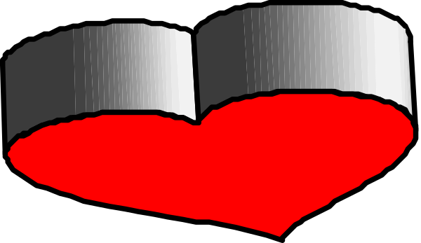 The image shows a red heart with two white stripes on either side of it against a gray background.