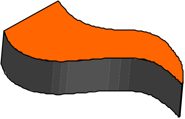 The image shows a red shape that resembles an abstract representation of land with some water on either side.